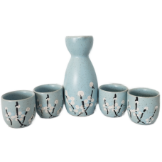 White Sakura Cherry Blossom Sake Set - (4) 4.5cm Cups & (1) 13cm Sake Server