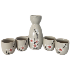 Cherry Blossom Sake Set - (4) 4.5cm Cups & (1) 13cm Sake Server