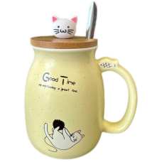 16 fl oz. Cat Cup W/ Spoon & Wooden Lid - Yellow
