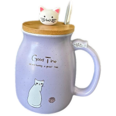 16 fl oz. Cat Cup W/ Spoon & Wooden Lid - Purple