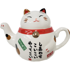 Lucky Cat Tea Set with Strainer - 2 Cups & 1 Pot