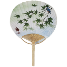 Japanese Uchiwa Fan - Maple Leaves & Bird
