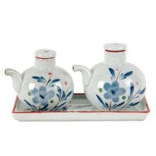 3pc Soy/Vinegar Set - Blue Flower Design