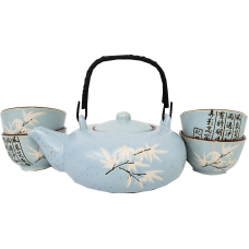 Blue Tea Set - (4) Cups & (1) Tea Pot