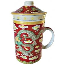 12oz (4 1/4"H) Cup w/Lid & Strainer - Red Dragon