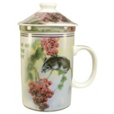 12oz (4 1/4"H) Tea Cup w/Lid & Strainer - Chinese Zodiac "Rat"