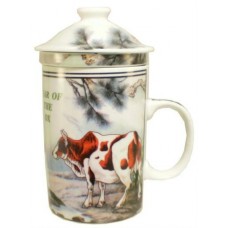 12oz (4 1/4"H) Tea Cup w/Lid & Strainer - Chinese Zodiac "Ox"