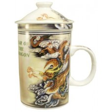 12oz (4 1/4"H) Tea Cup w/Lid & Strainer - Chinese Zodiac "Dragon"