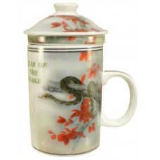 12oz (4 1/4"H) Tea Cup w/Lid & Strainer - Chinese Zodiac "Snake"