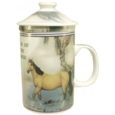 12oz (4 1/4"H) Tea Cup w/Lid & Strainer - Chinese Zodiac "Horse"