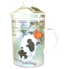 12oz (4 1/4"H) Tea Cup w/Lid & Strainer - Chinese Zodiac "Pig"